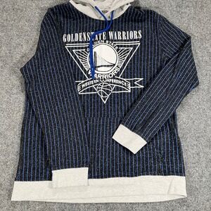 NBA Golden State Warriors Hoodie Mens XL Black Blue Pinstripe Pullover Graphic